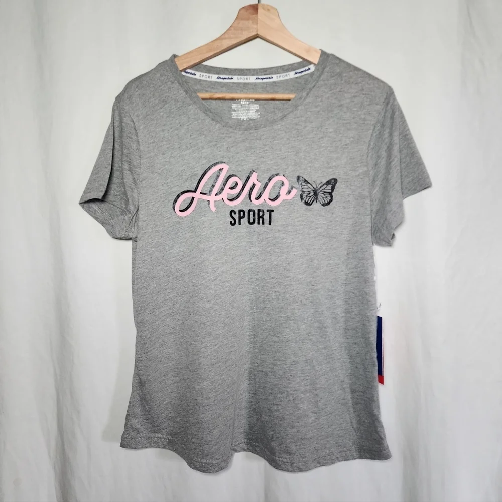 3 Tops Aeropostale Charcoal Tee with Pink and White Details